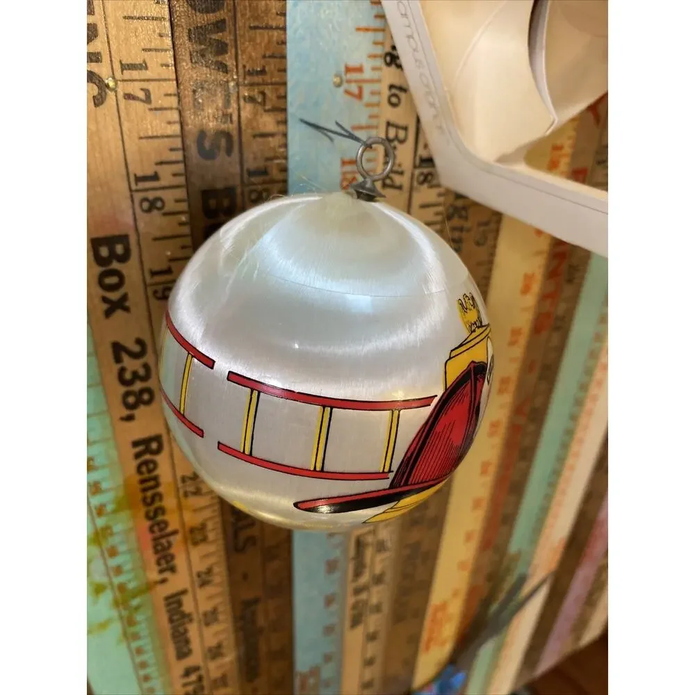 VINTAGE Satin Ball Firefighter Fire Dept 10 Christmas Ornament Fire Engine 80s